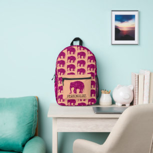 Funkelnd Hot-Rosa Elephant Individuelle Name Peach Bedruckter Rucksack
