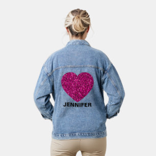 Funkelnd Imitate mit rosa Herzklopfen leuchten Ihr Jeansjacke