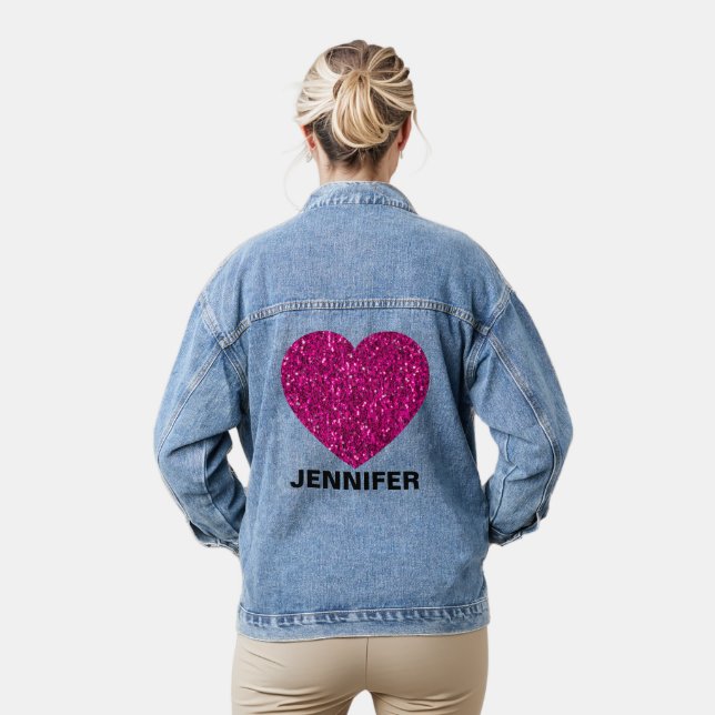Funkelnd Imitate mit rosa Herzklopfen leuchten Ihr Jeansjacke (Modell)