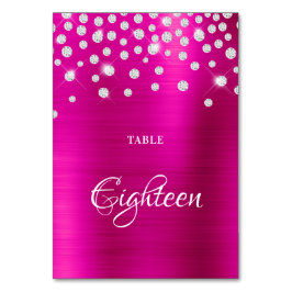Funkelnd Imitate Silver Diamonds Hot Pink Satin Fo Tischnummer