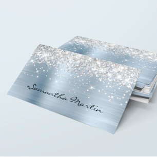 Funkelnd Imitate Silver Glitzer Light Blue Foil Visitenkarte