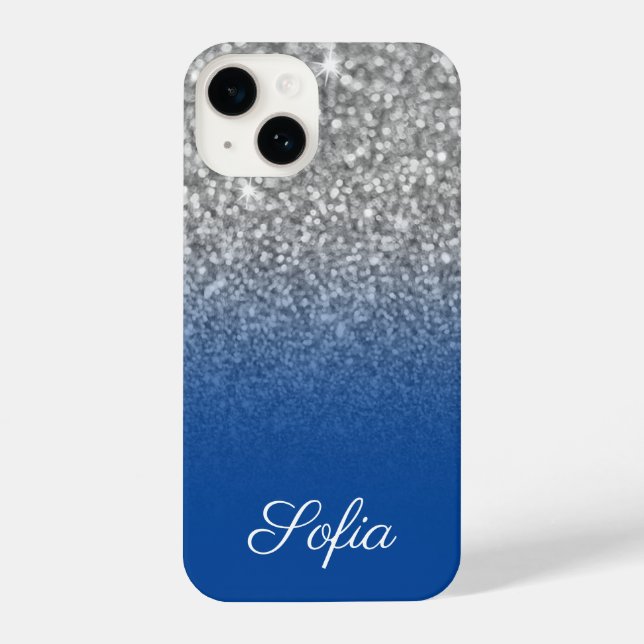 Funkelnd Imitate Silver Glitzer und Deep Blue Ombr iPhone Hülle (Rückseite)