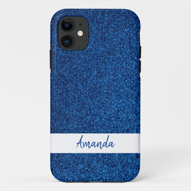 Funkelnd Individuelle Name Girly Blue Glitzer Case-Mate iPhone Hülle (Rückseite)