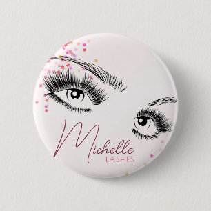 Funkelnd Lashes Pink Glitzer Star Confetti Makeup Button