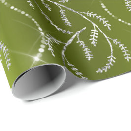 Funkelnd Lemon Green Floral Silver Diamonds Geschenkpapier