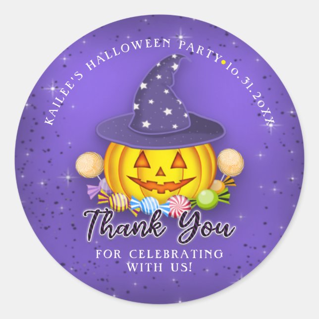 Funkelnd Lila Halloween Pumpkin Vielen Dank Runder Aufkleber (Vorderseite)