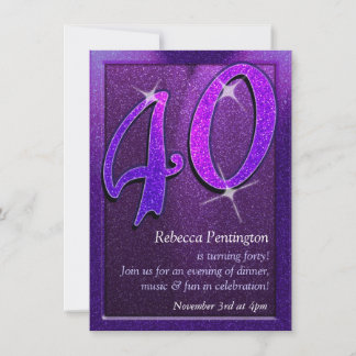 Funkelnd Lila Party Einladung 40. Geburtstag