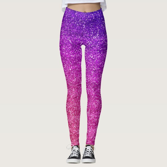 Funkelnd Lila und rosafarbener Glitzer Leggings (Vorderseite)