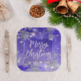Funkelnd Lila Winterwonderland Frohe Weihnachten Pappteller
