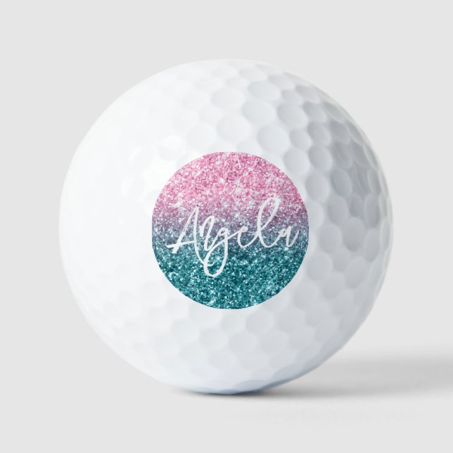Funkelnd Luxus Light Pink Aquamarin Ombre Glitzer Golfball (Vorderseite)