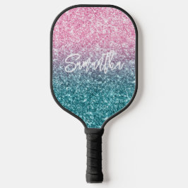 Funkelnd Luxus Light Pink Aquamarin Ombre Glitzer Pickleball Schläger