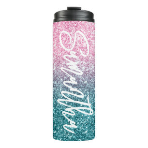 Funkelnd Luxus Light Pink Aquamarin Ombre Glitzer Thermosbecher