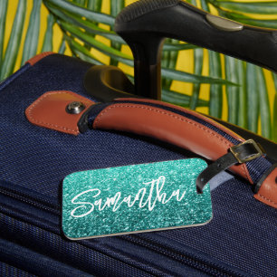 Funkelnd Luxus Türkis Aquamarin Ombre Glitzer Gepäckanhänger