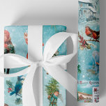 Funkelnd Magical Winter Vintage Christmas Collage Geschenkpapier<br><div class="desc">Dieses charmante und nostalgische Urlaubsdesign besticht durch seine nahtlose Winterlandschaft mit eiszeitlichen Skaten-Engeln,  einem himmlischen Chor,  Schneebällchen,  rustikalen Landschaften,  Heiligen,  Winterrobinen und einer warmen Laterne. Der Hintergrund ist himmelblau mit Schnee und weißen Glitzern.</div>