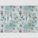 Funkelnd Magical Winter Vintage Christmas Collage Seidenpapier<br><div class="desc">Dieses charmante und nostalgische Urlaubsdesign besticht durch seine nahtlose Winterlandschaft mit eiszeitlichen Skaten-Engeln,  einem himmlischen Chor,  Schneebällchen,  rustikalen Landschaften,  Heiligen,  Winterrobinen und einer warmen Laterne. Der Hintergrund ist himmelblau mit Schnee und weißen Glitzern. Geeignet für Dekodierungs- oder Handwerksprojekte.</div>