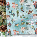 Funkelnd Magical Winter Vintage Christmas Collage Seidenpapier<br><div class="desc">Dieses charmante und nostalgische Urlaubsdesign besticht durch seine nahtlose Winterlandschaft mit eiszeitlichen Skaten-Engeln,  einem himmlischen Chor,  Schneebällchen,  rustikalen Landschaften,  Heiligen,  Winterrobinen und einer warmen Laterne. Der Hintergrund ist himmelblau mit Schnee und weißen Glitzern. Geeignet für Dekodierungs- oder Handwerksprojekte.</div>
