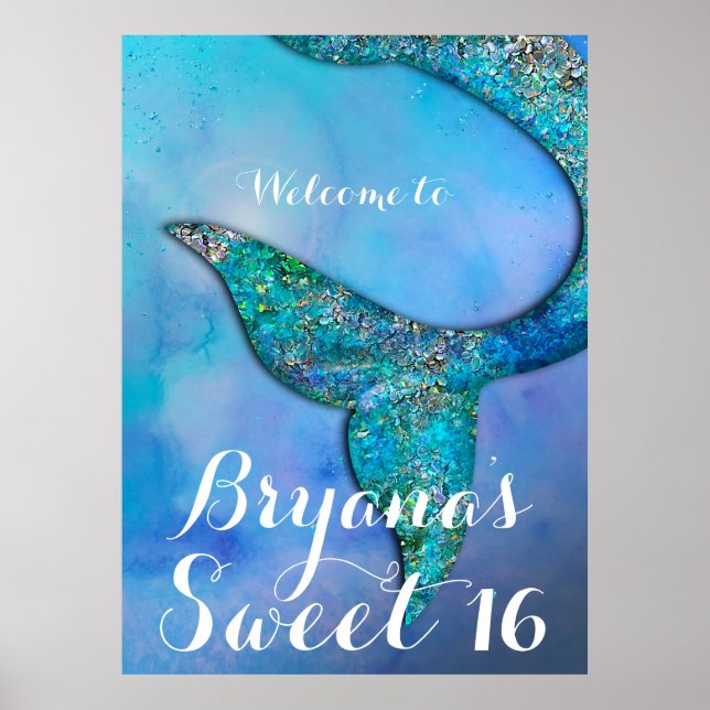 Funkelnd Mermaid Fin Schwanz Birthday Party Banner Poster (Vorne)