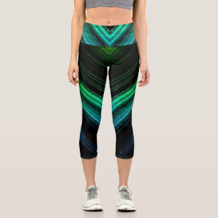 Funkelnd metallische Aqua-Grüngalaxie Zickzack Lin Capri Leggings
