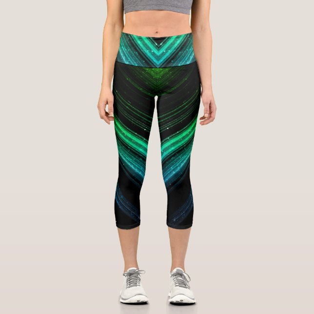 Funkelnd metallische Aqua-Grüngalaxie Zickzack Lin Capri Leggings (Vorderseite)