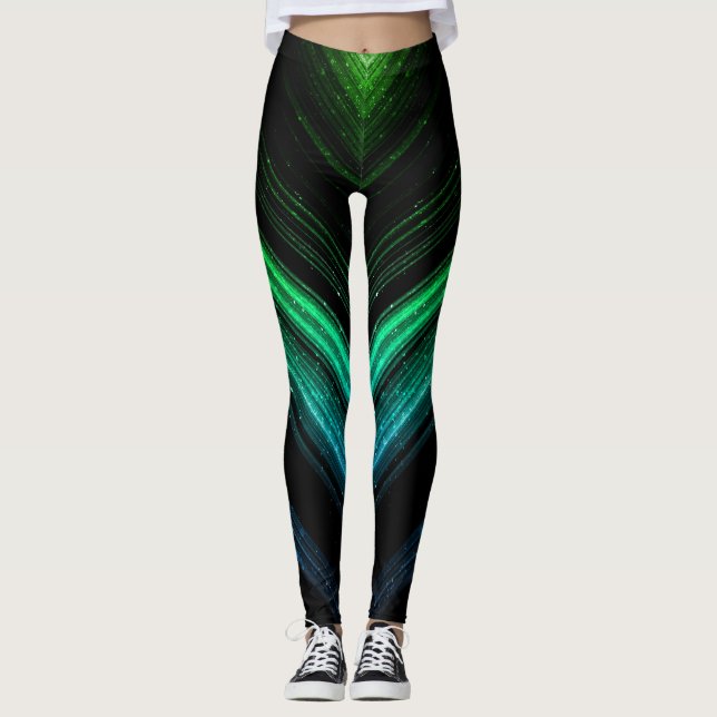 Funkelnd metallische Aqua-Grüngalaxie Zickzack Lin Leggings (Vorderseite)