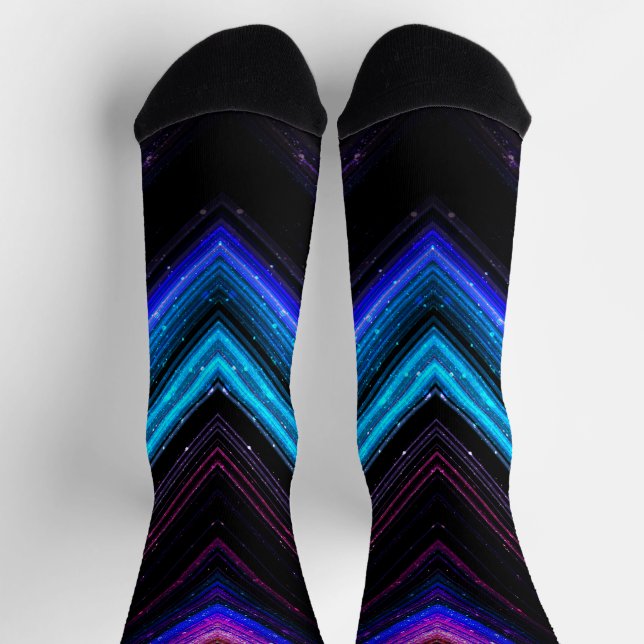 Funkelnd metallische blaue lila Galaxie-Zickzack L Socken (Oben)