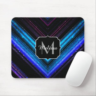 Funkelnd metallisches blaues lila Zickzack Monogra Mousepad