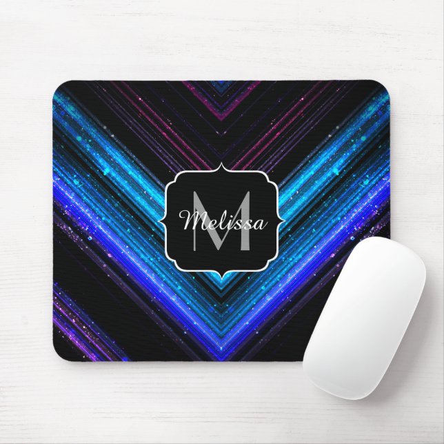 Funkelnd metallisches blaues lila Zickzack Monogra Mousepad (Mit Mouse)