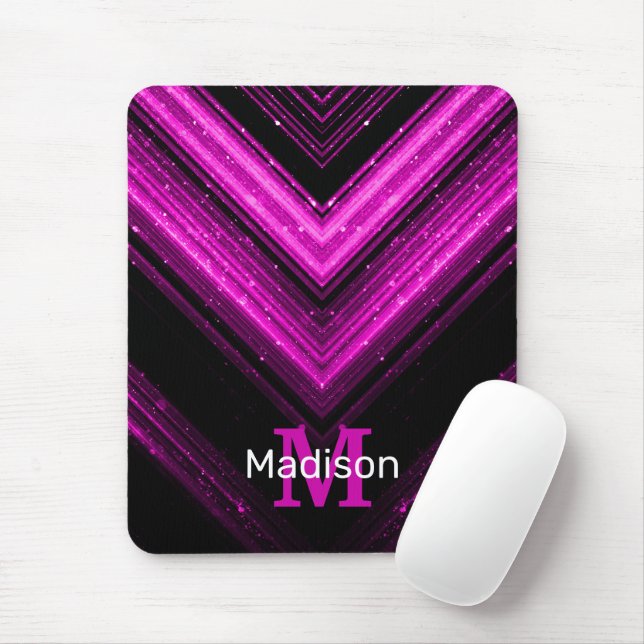Funkelnd metallisches heißrosa Magenta Zickzack Mo Mousepad (Mit Mouse)