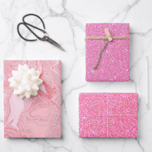 Funkelnd Modernes Rosa Korallenriff Rosa Glitzer M Geschenkpapier Set