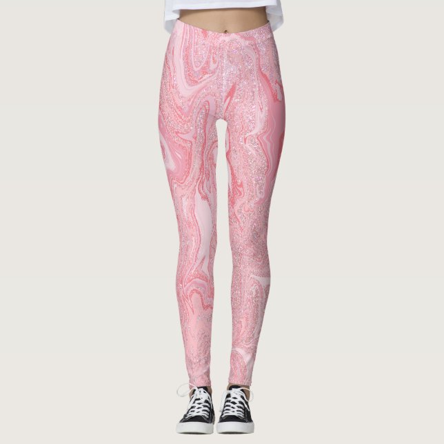 Funkelnd Modernes Rosa Korallenriff Rosa Glitzer M Leggings (Vorderseite)