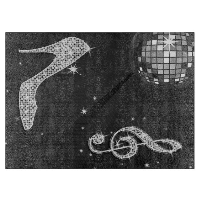 Funkelnd Musiknote & Stiletto Heel, Disco Ball Schneidebrett (Vorderseite)