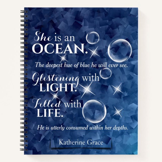 Funkelnd Ocean Blue Romantische Poesie Notizbuch (Vorderseite)