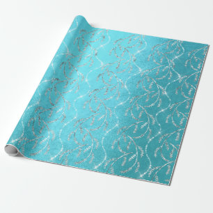 Funkelnd Ocean Laurel Floral Silver Diamonds Geschenkpapier