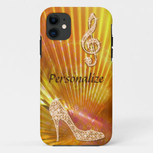Funkelnd orange Musiknote u. Stilett-Ferse iPhone 11 Hülle