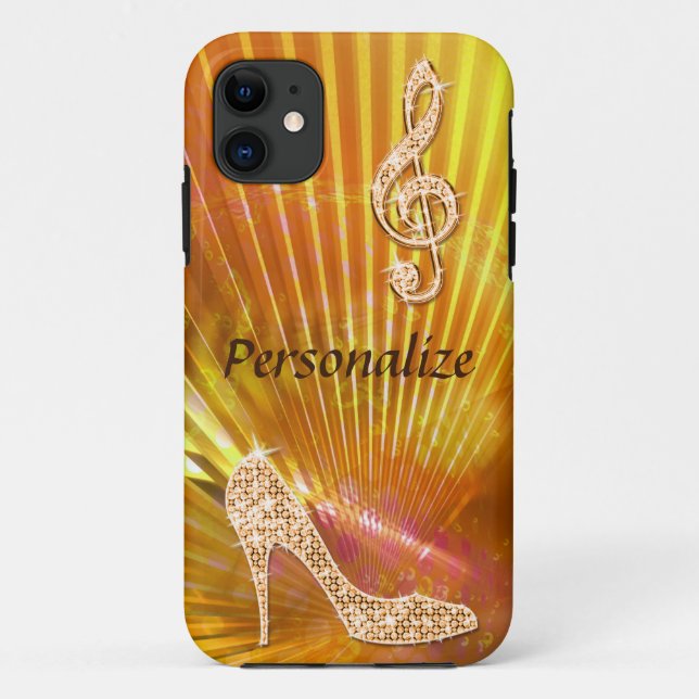 Funkelnd orange Musiknote u. Stilett-Ferse Case-Mate iPhone Hülle (Rückseite)