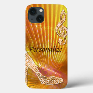 Funkelnd Orange Musiknote und Stiletto Heel iPhone 13 Hülle