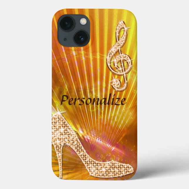 Funkelnd Orange Musiknote und Stiletto Heel Case-Mate iPhone Hülle (Rückseite)