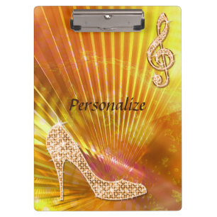 Funkelnd Orange Musiknote und Stiletto Heel Klemmbrett