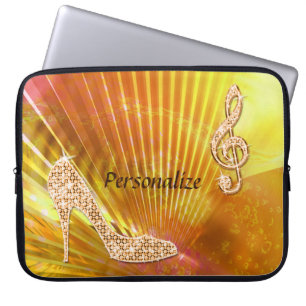 Funkelnd Orange Musiknote und Stiletto Heel Laptopschutzhülle