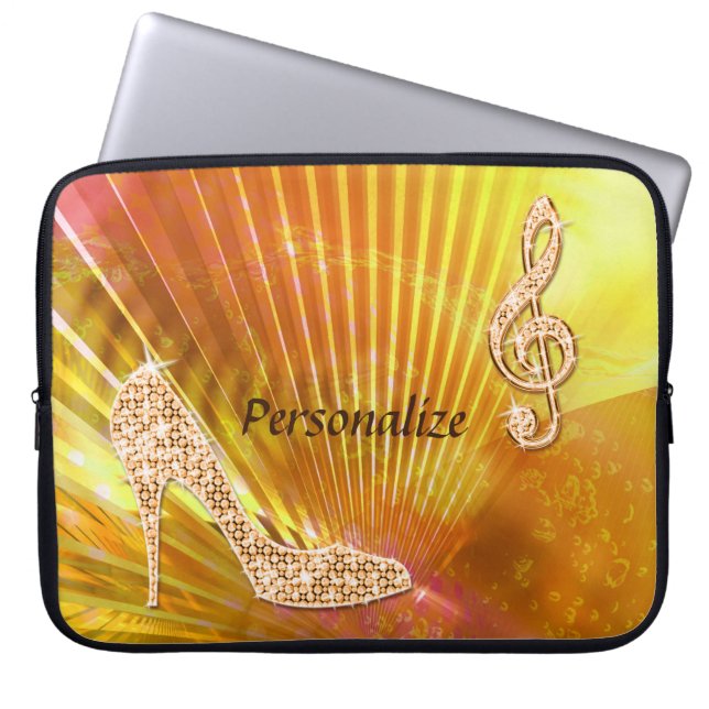 Funkelnd Orange Musiknote und Stiletto Heel Laptopschutzhülle (Vorderseite)