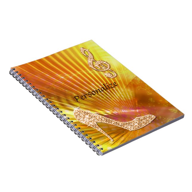 Funkelnd Orange Musiknote und Stiletto Heel Notizblock (Rechte Seite)