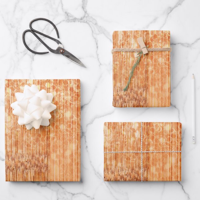 Funkelnd orangefarbener Bambusholzprint Geschenkpapier Set (Vorderseite)