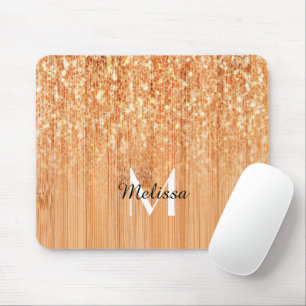Funkelnd orangefarbener Bambusprint Monogram Mousepad