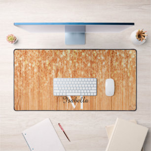 Funkelnd orangefarbener Bambusprint Monogram Schreibtischunterlage