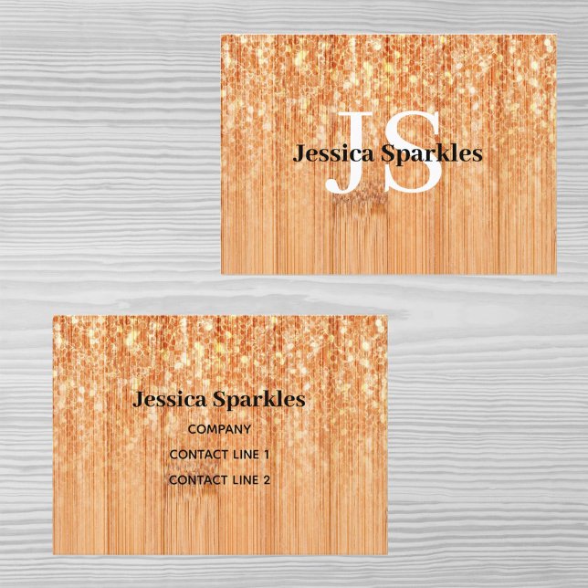 Funkelnd orangefarbener Bambusprint Monogram Visitenkarte (Custom elegant sparkly print Business cards for her. 
)