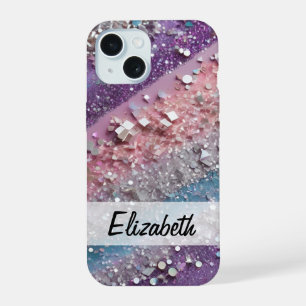 Funkelnd Pastete, Lila, Blau, Rosa und Silber Glit iPhone 15 Hülle