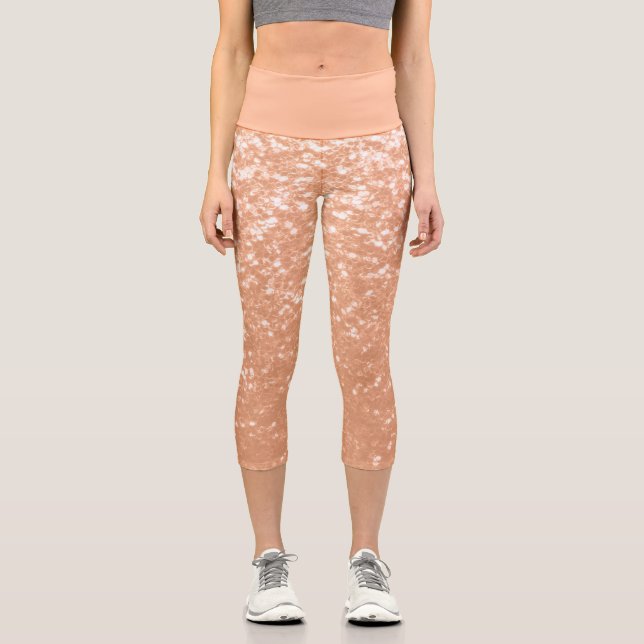 Funkelnd pfirsichfarbene Imitate Glitzern Farbe de Capri Leggings (Vorderseite)