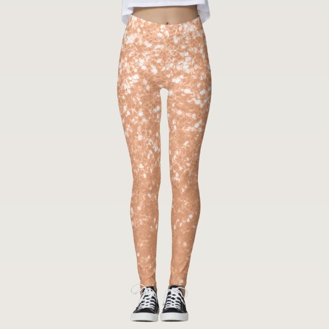 Funkelnd pfirsichfarbene Imitate Glitzern Farbe de Leggings (Vorderseite)