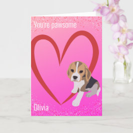 FUNKELND PINK BEAGLE VALENTINE'S DAY ROMANTIC HERZ KARTE