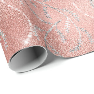 Funkelnd Pink Crystal Laurel Floral Silver Diamond Geschenkpapier